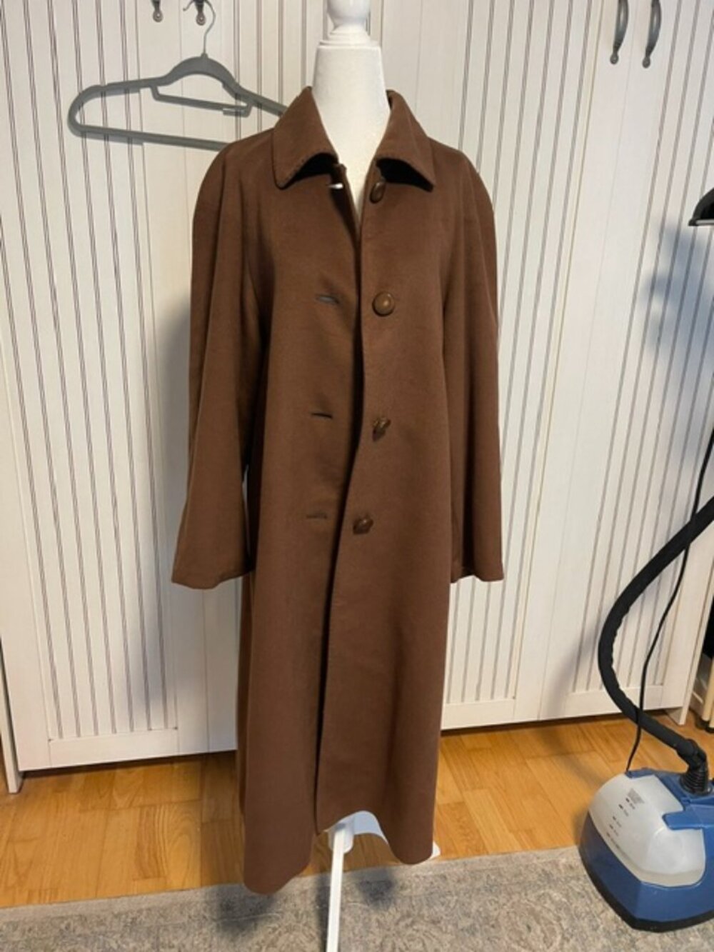 Peach Stone Brown Long Wool Style Coat Women’s Classic Button Front Maxi Coat